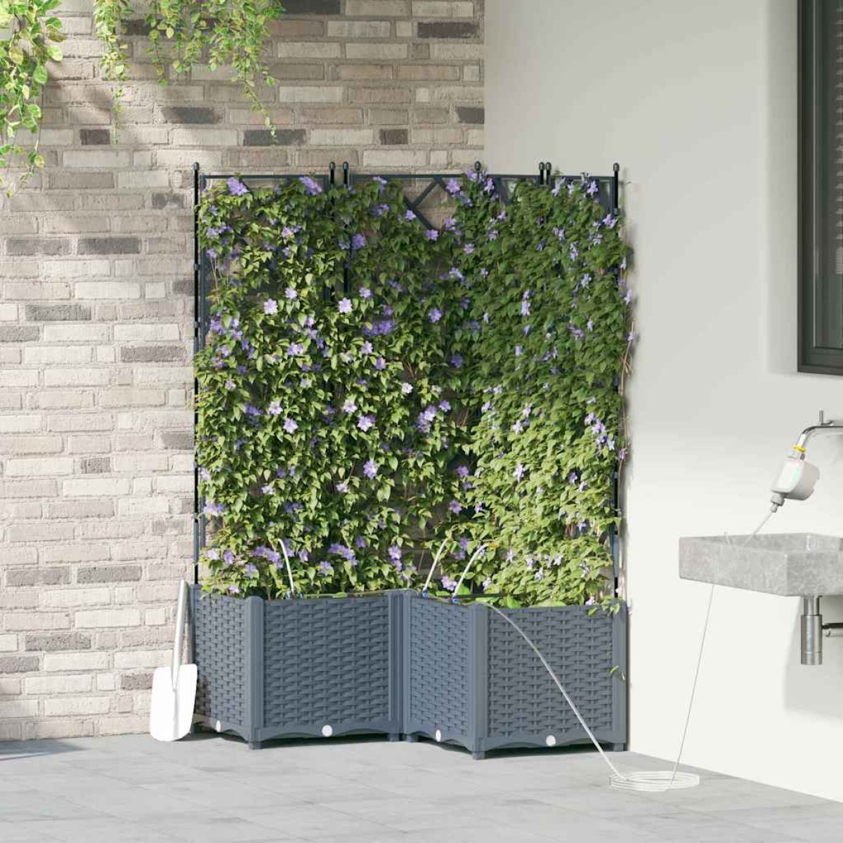 vidaXL Γλάστρα Κήπου 3 τμχ. Ανοιχτό Γκρι 80 x 80 x 142 cm PP