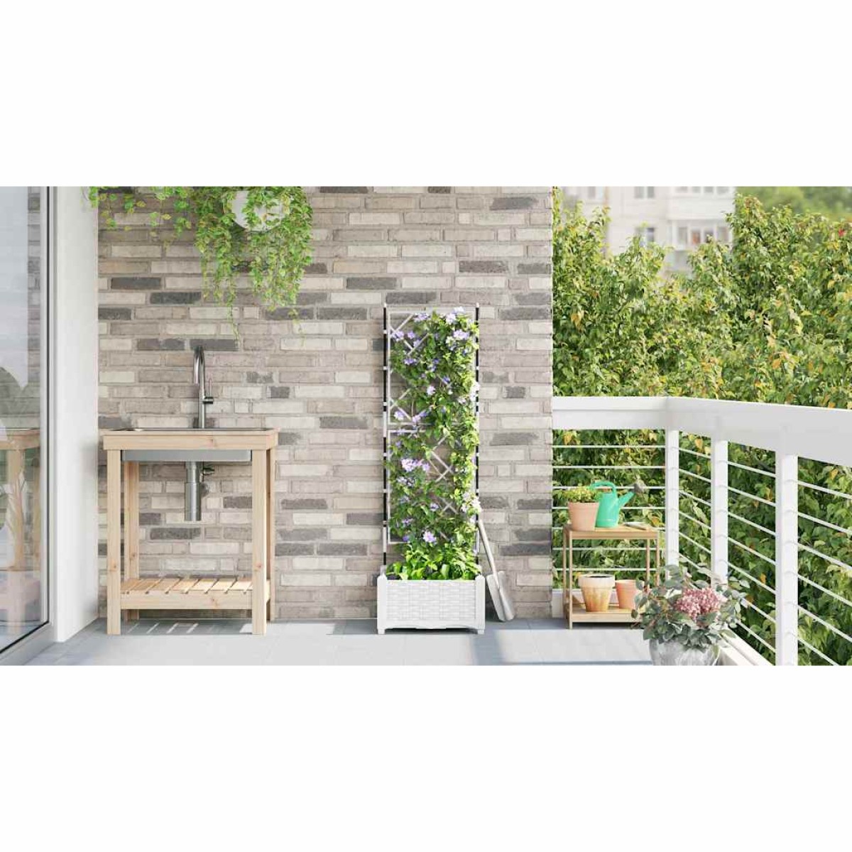 vidaXL Γλάστρα Κήπου Λευκό 40 x 40 x 125,5 εκ. PP