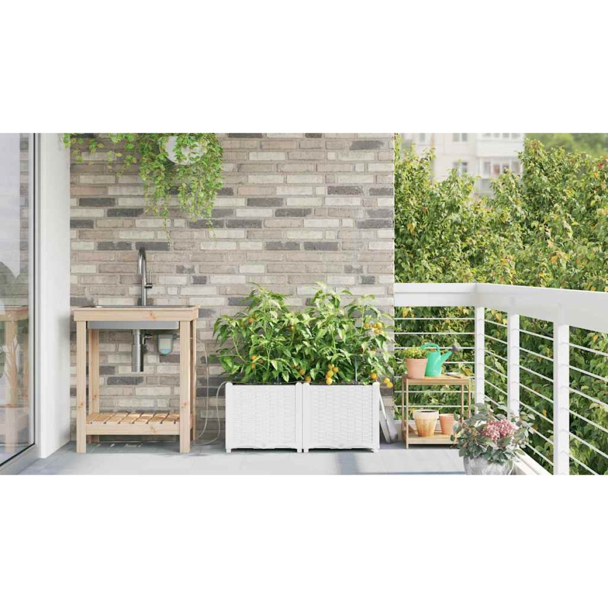 vidaXL Γλάστρα Κήπου 2 τμχ. Λευκό 80 x 40 x 37,5 cm PP