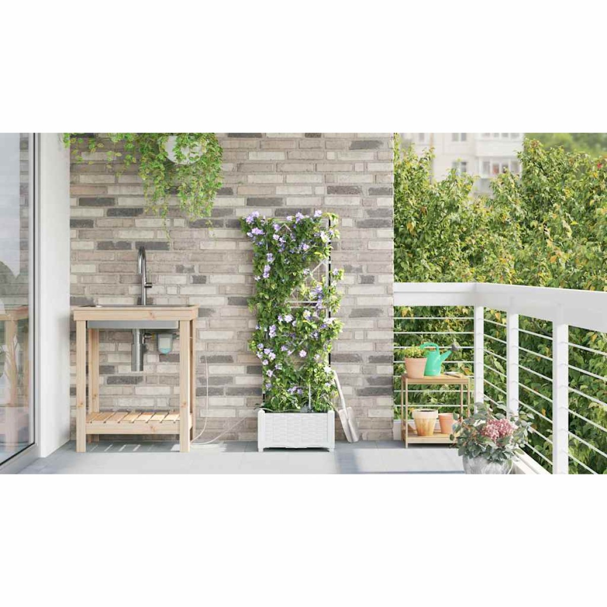 vidaXL Γλάστρα Κήπου Λευκό 40 x 40 x 126 cm PP