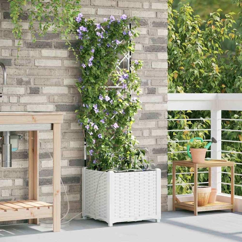 vidaXL Γλάστρα Κήπου Λευκό 40 x 40 x 142 cm PP