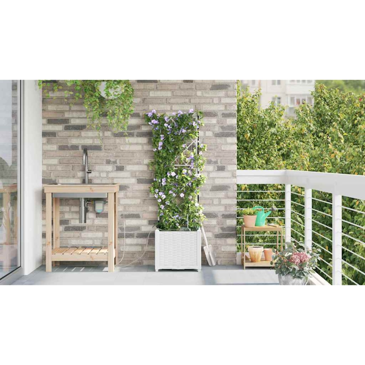 vidaXL Γλάστρα Κήπου Λευκό 40 x 40 x 142 cm PP