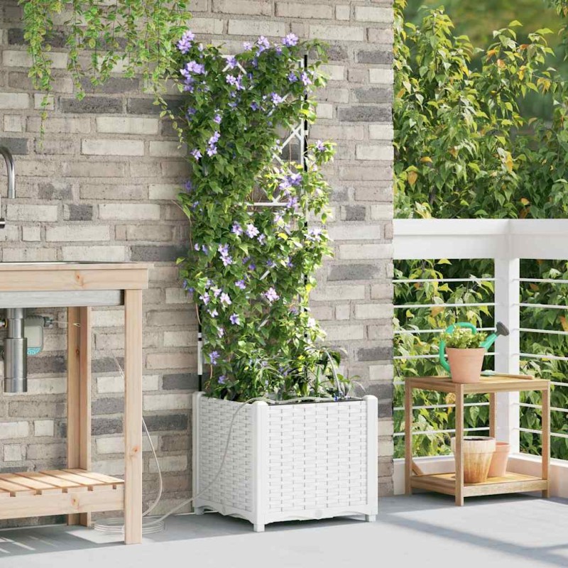 vidaXL Γλάστρα Κήπου Λευκό 40 x 40 x 142 cm PP