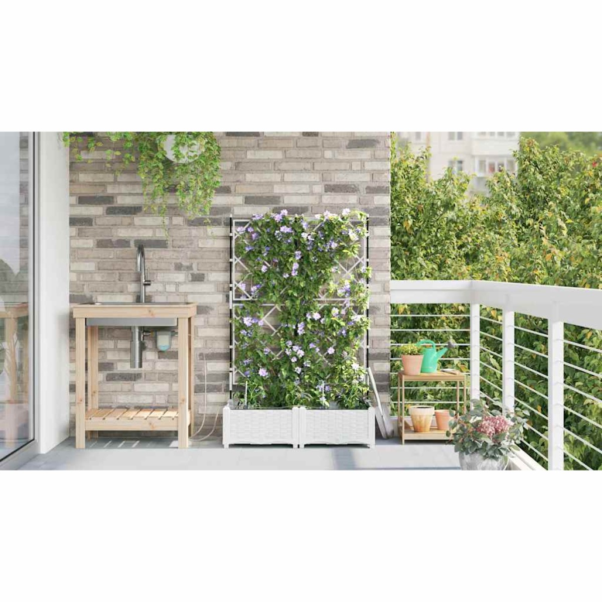 vidaXL Γλάστρα Κήπου 2 τμχ. Λευκό 80 x 40 x 126 cm PP