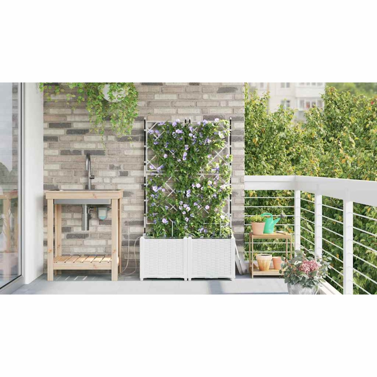 vidaXL Γλάστρα Κήπου 2 τμχ. Λευκό 80 x 40 x 142 cm PP