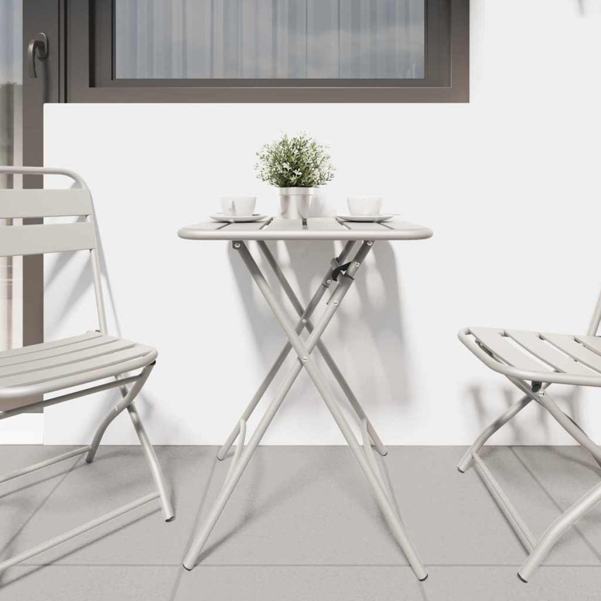 vidaXL Τραπέζι Bistro Μπεζ 55 x 55 x 72,5 εκ. Ατσάλι με Πούδρα