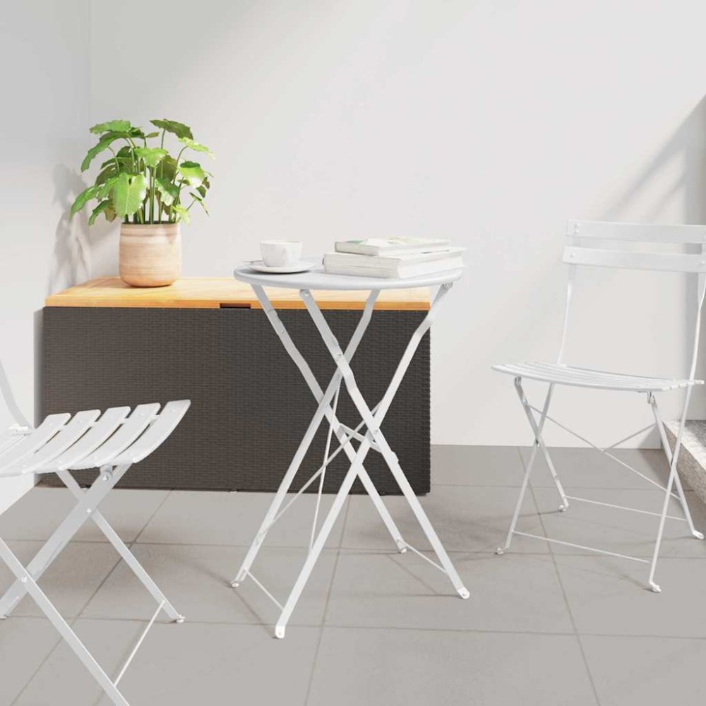 vidaXL Τραπέζι Bistro Λευκό Ø 50 x 71 εκ. Ατσάλι με Πούδρα