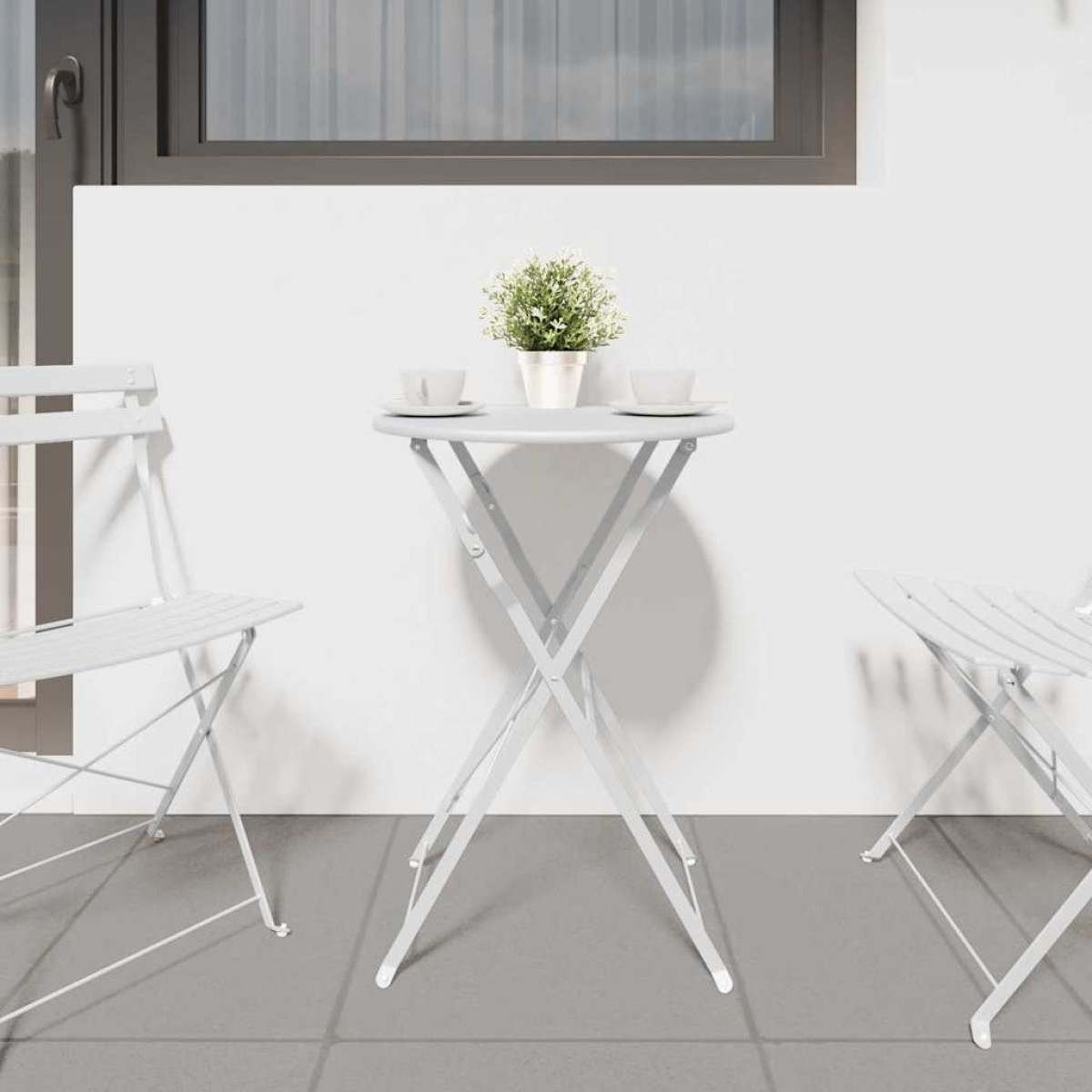 vidaXL Τραπέζι Bistro Λευκό Ø 50 x 71 εκ. Ατσάλι με Πούδρα
