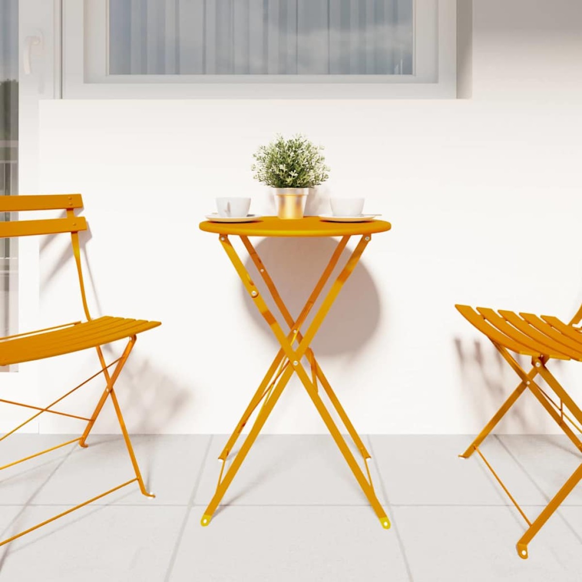 vidaXL Τραπέζι Bistro Μουσταρδί Ø 50 x 71 εκ. Ατσάλι με Πούδρα