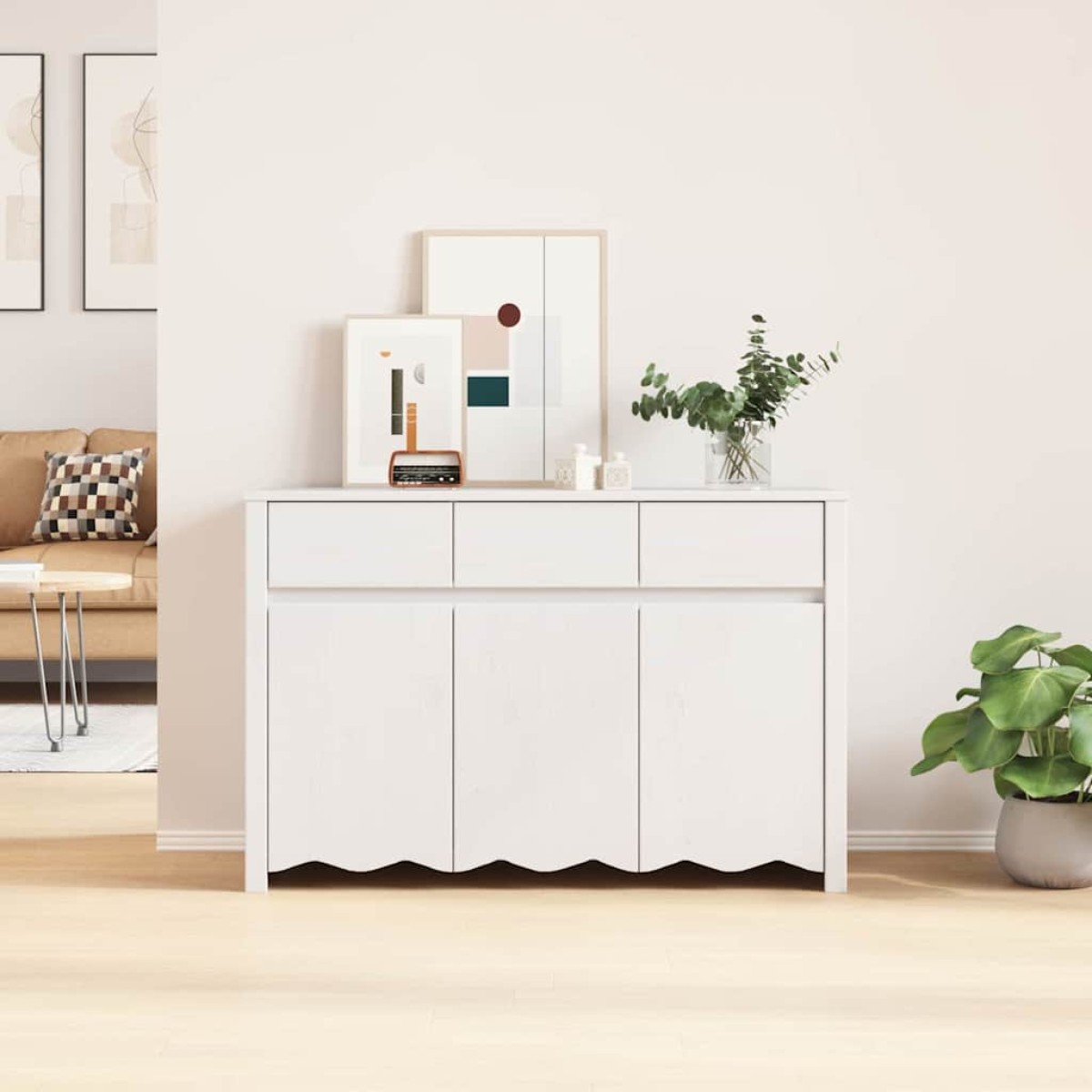 vidaXL Πλαϊνό γραφείο με συρτάρι Drammen Λευκό 114 x 43 x 75,5 εκ
