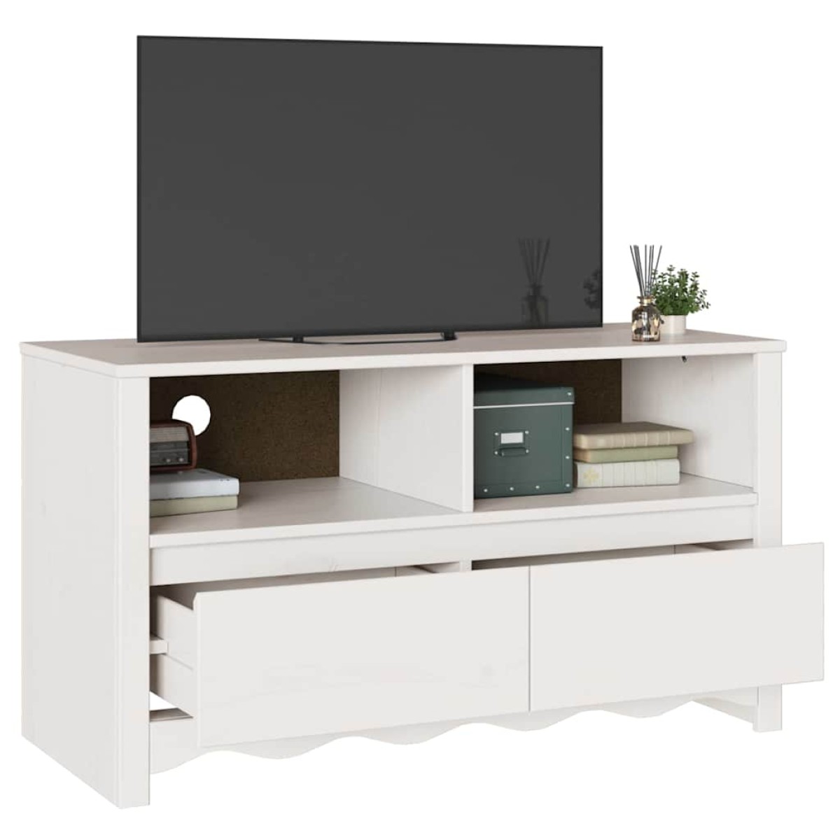 vidaXL Ντουλάπι TV Drammen Λευκό 99 x 43 x 55 εκ. Μασίφ ξύλο πεύκου