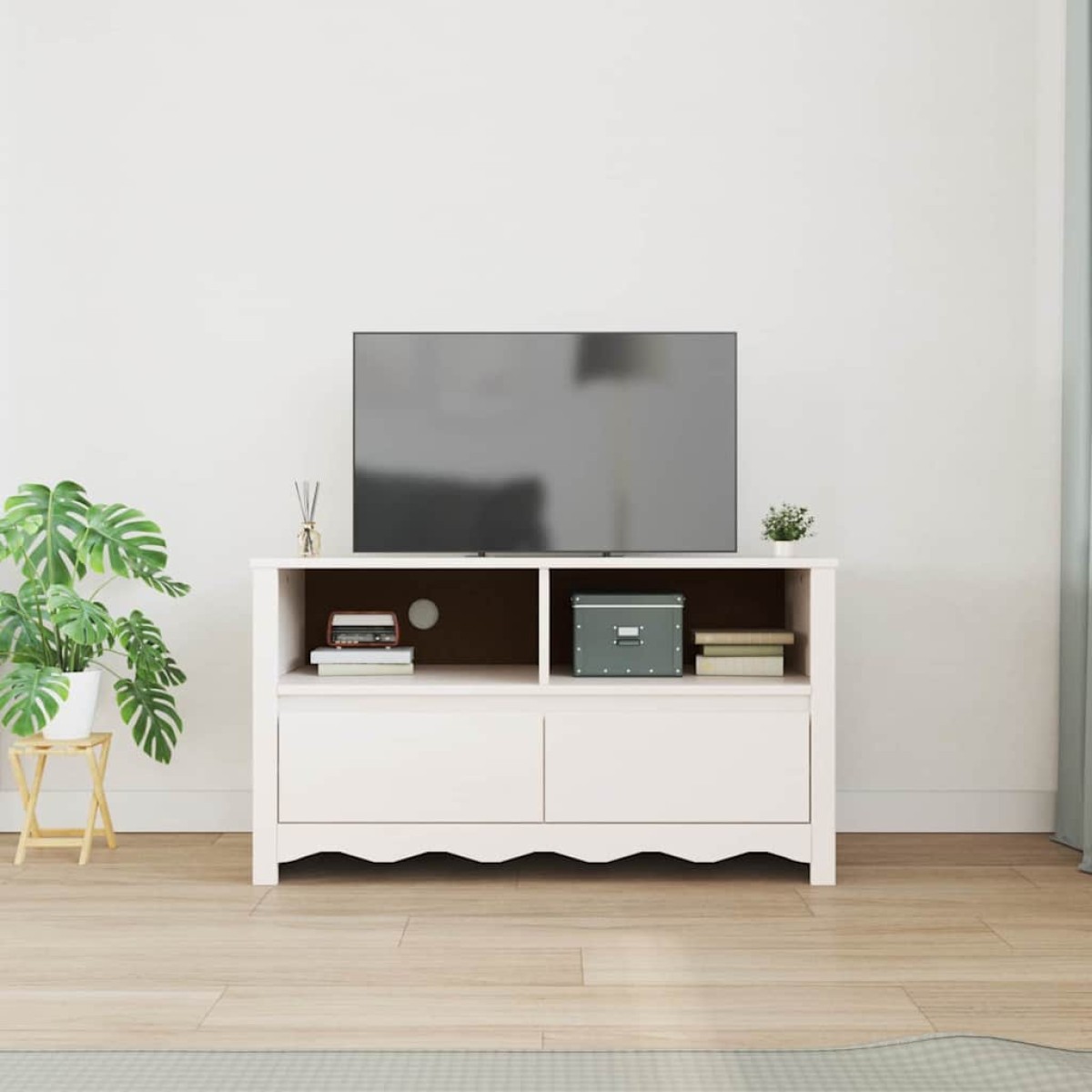 vidaXL Ντουλάπι TV Drammen Λευκό 99 x 43 x 55 εκ. Μασίφ ξύλο πεύκου