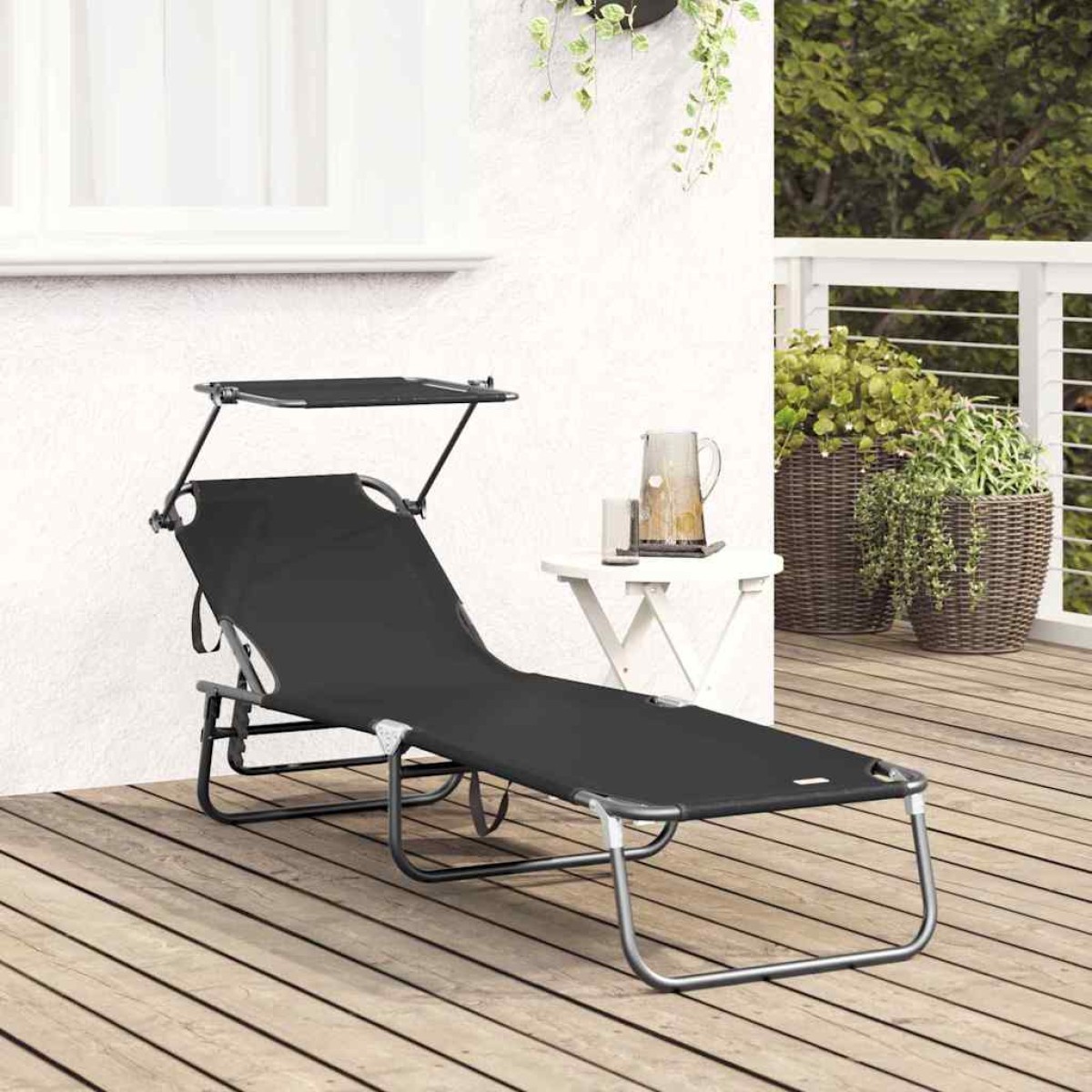 vidaXL Πτυσσόμενη ξαπλώστρα Μαύρο 190 x 57 x 81 εκ. oxford
