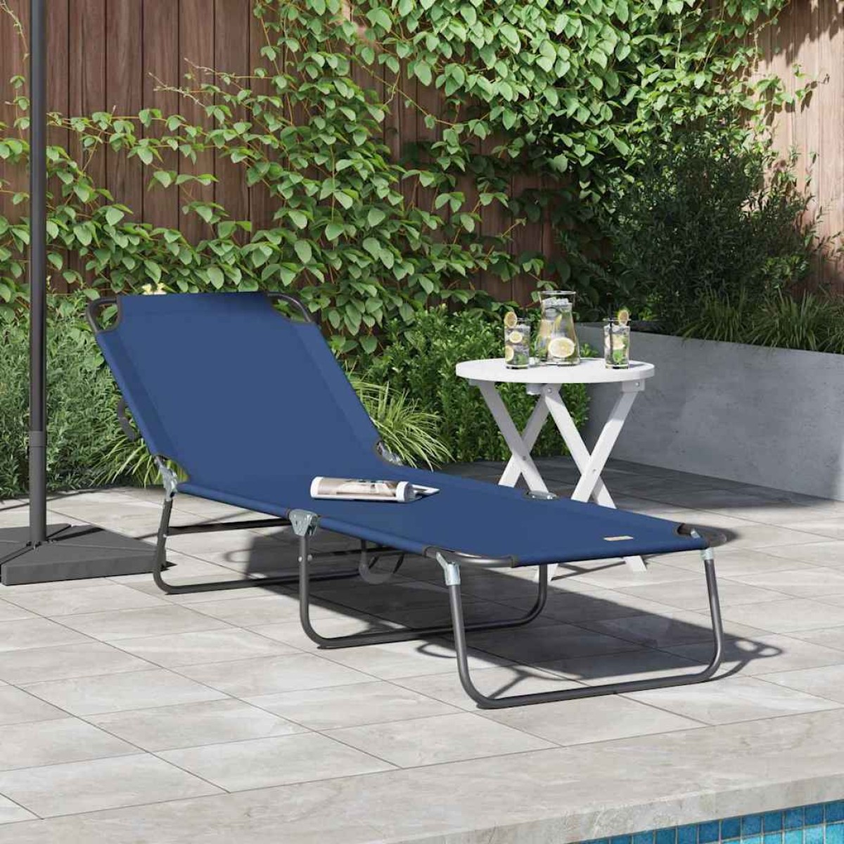 vidaXL Πτυσσόμενη ξαπλώστρα Μπλε 188 x 57 x 86,5 εκ. Πολυεστέρας