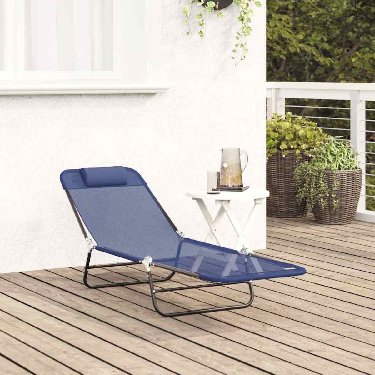 vidaXL Πτυσσόμενη ξαπλώστρα Σκούρο μπλε 182 x 55 x 85,5 εκ Textilene