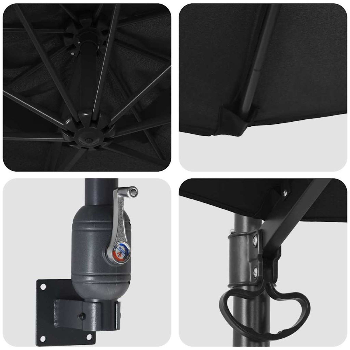 vidaXL Ομπρέλα Κήπου Μαύρο 248 x 248 x 148 εκ. Πολυεστέρας και Χάλυβας