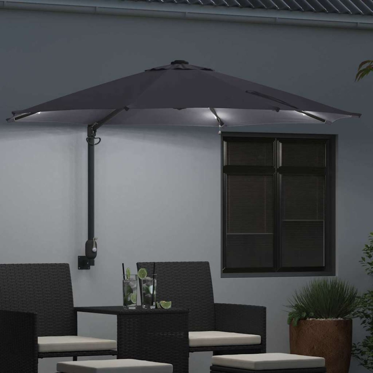vidaXL Ομπρέλα Κήπου με φώτα λωρίδας LED Ανθρακί 248 x 248 x 148 εκ.