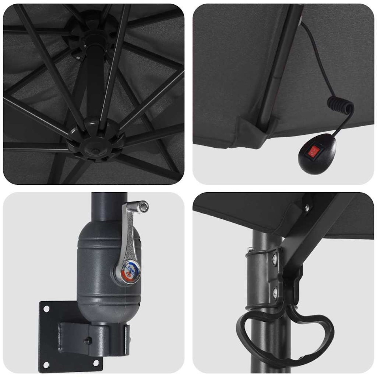 vidaXL Ομπρέλα Κήπου με φώτα λωρίδας LED Ανθρακί 248 x 248 x 148 εκ.