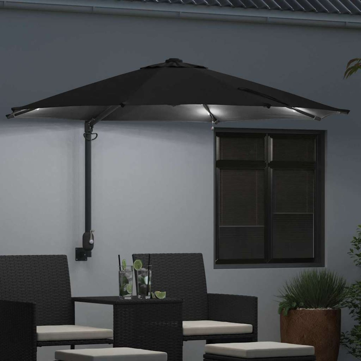 vidaXL Ομπρέλα Κήπου Μαύρο 248 x 248 x 148 εκ. Πολυεστέρας και Χάλυβας