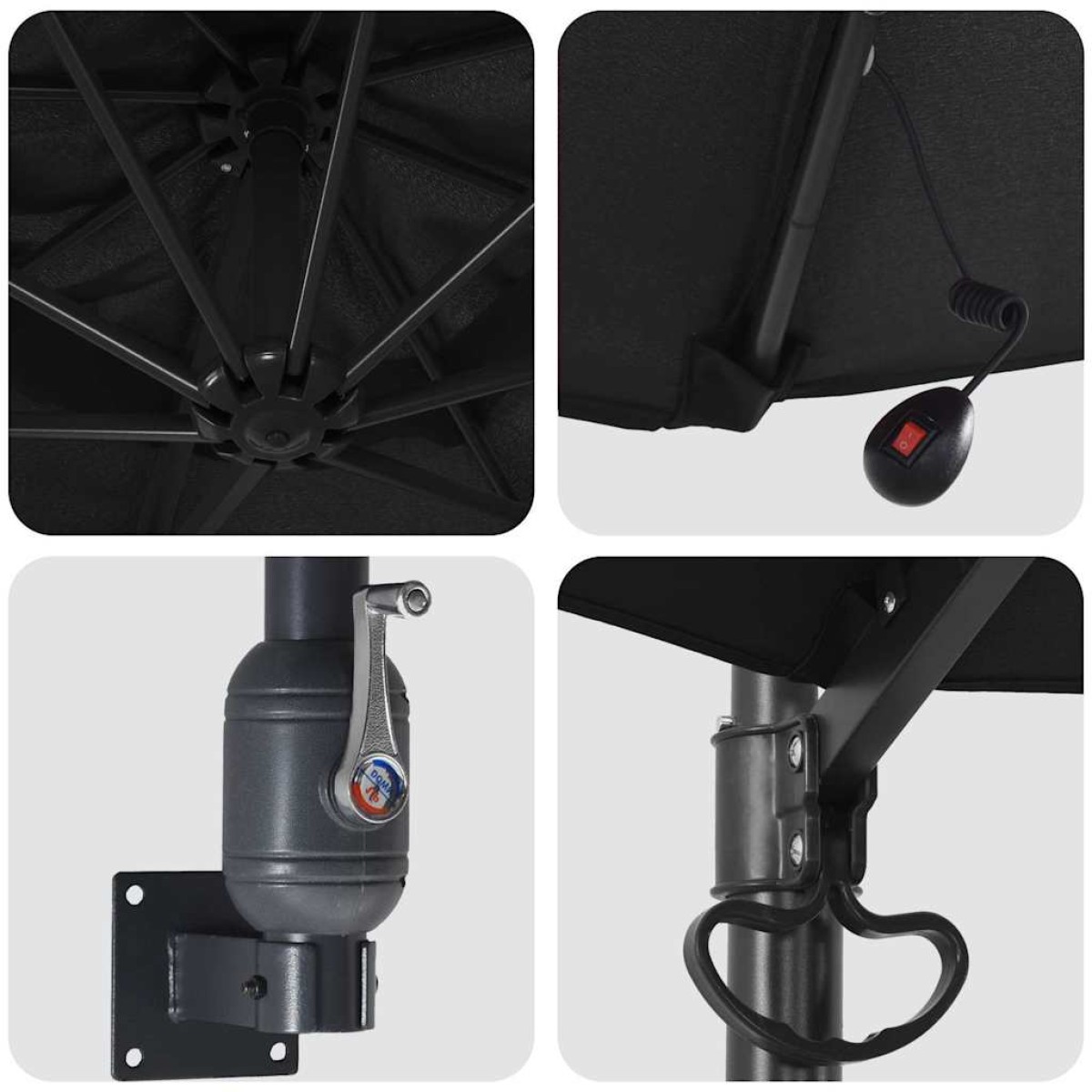 vidaXL Ομπρέλα Κήπου Μαύρο 248 x 248 x 148 εκ. Πολυεστέρας και Χάλυβας