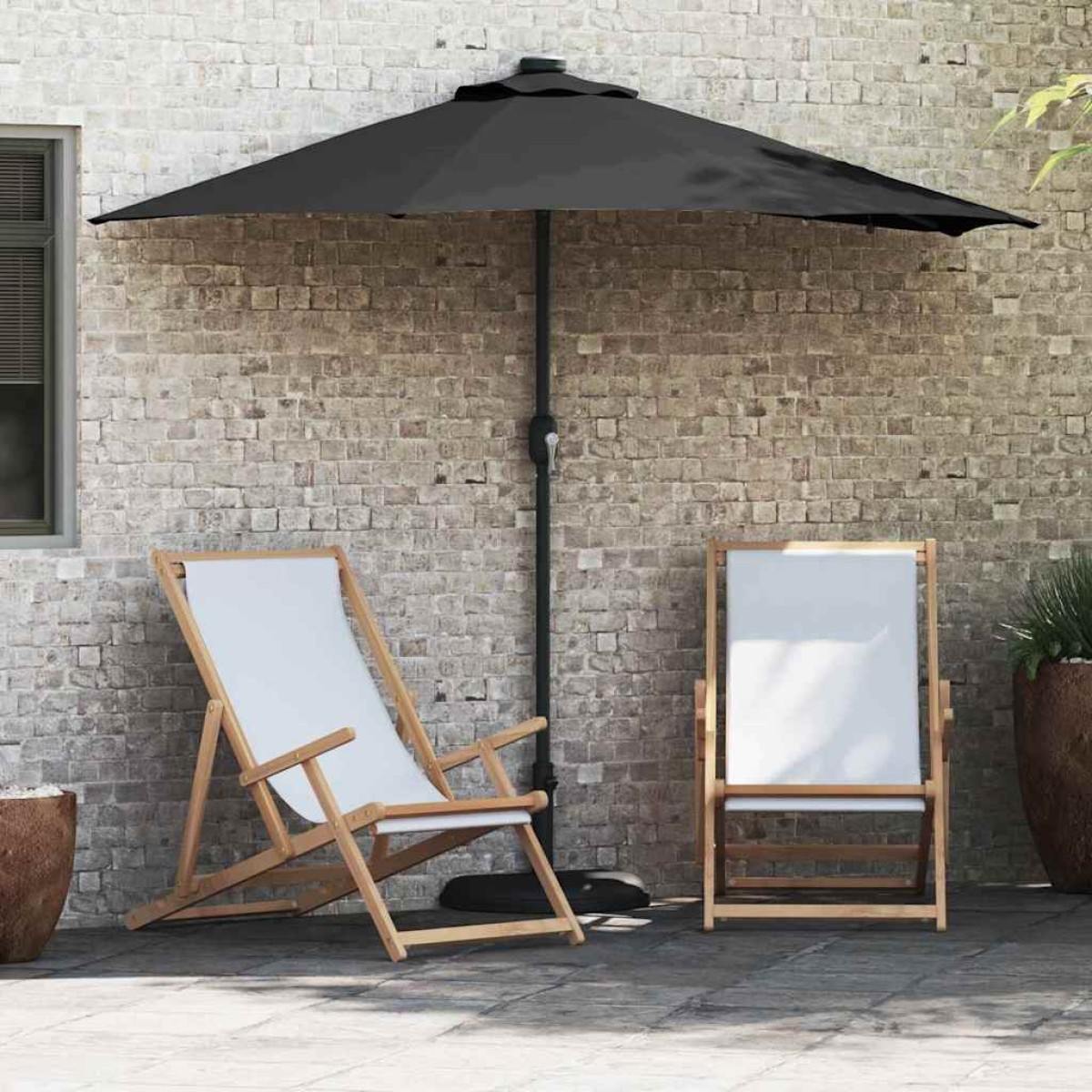 vidaXL Ομπρέλα Κήπου Μαύρο 294 x 150 x 223 εκ Πολυεστέρας και Χάλυβας