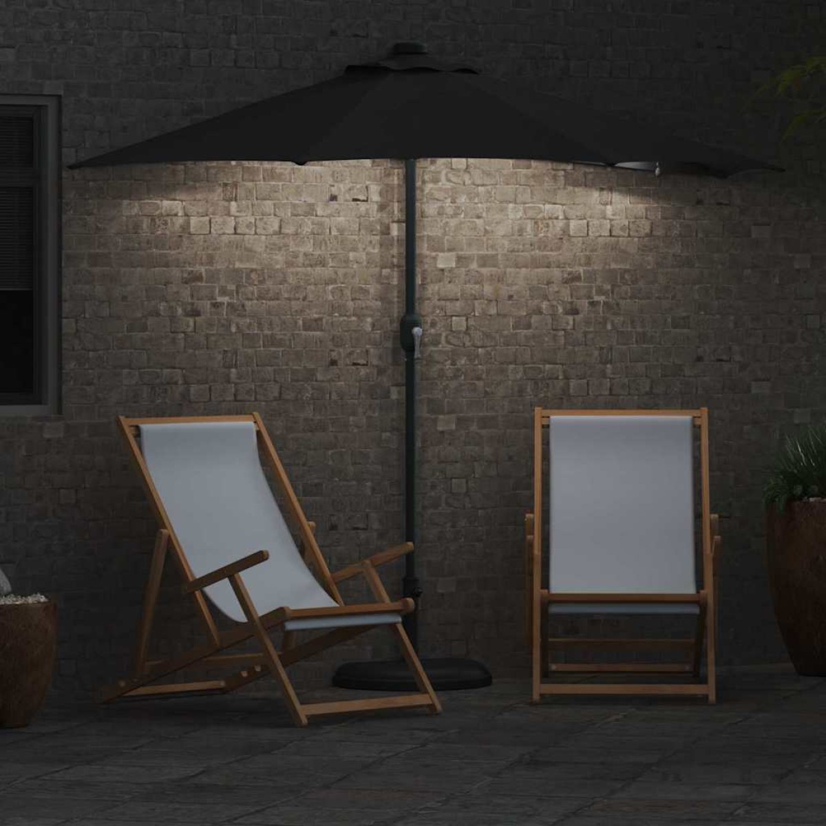 vidaXL Ομπρέλα Κήπου Μαύρο 294 x 150 x 223 εκ Πολυεστέρας και Χάλυβας