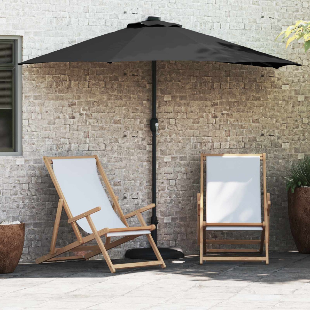 vidaXL Ομπρέλα Κήπου Μαύρο 294 x 150 x 224 εκ Πολυεστέρας και Χάλυβας
