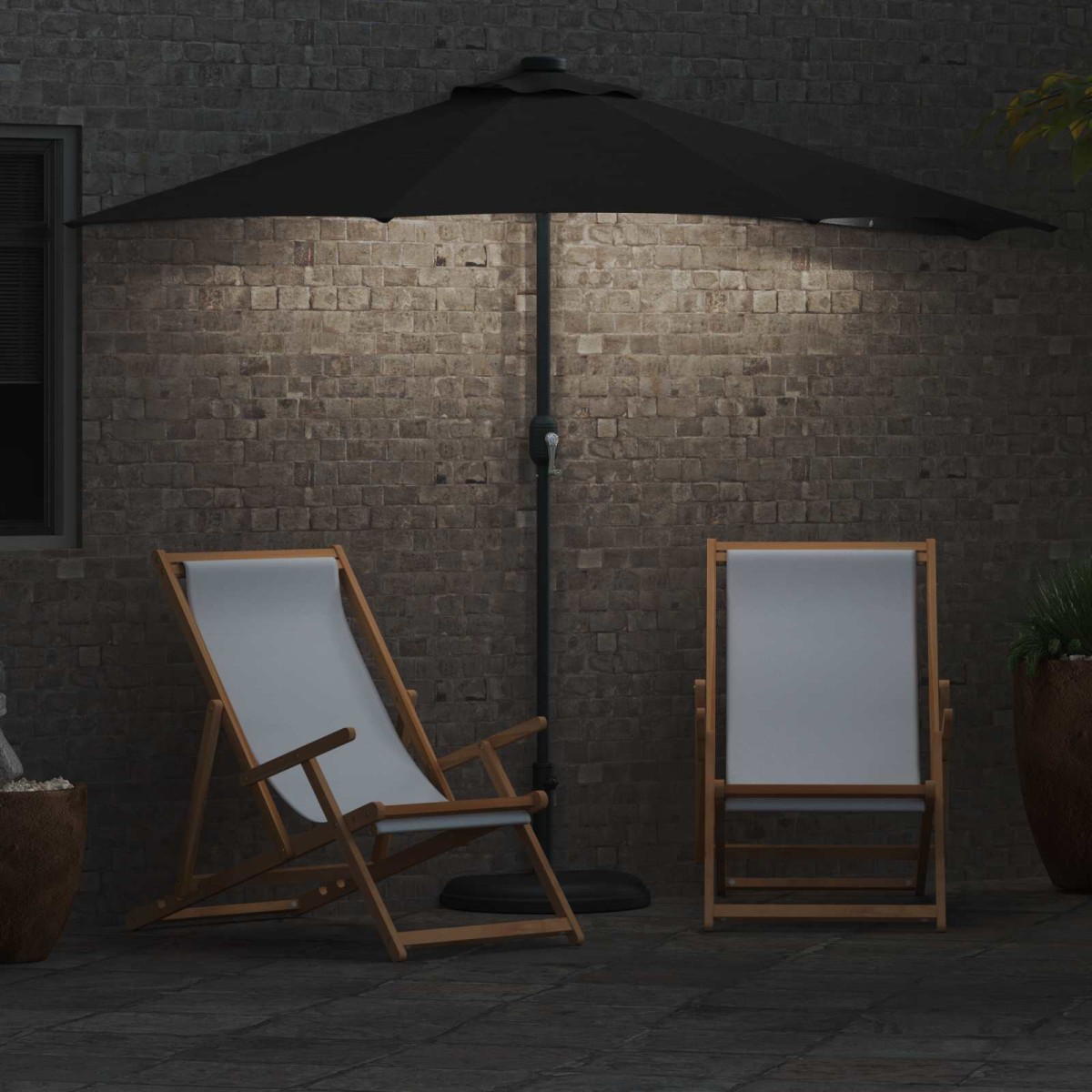 vidaXL Ομπρέλα Κήπου Μαύρο 294 x 150 x 224 εκ Πολυεστέρας και Χάλυβας