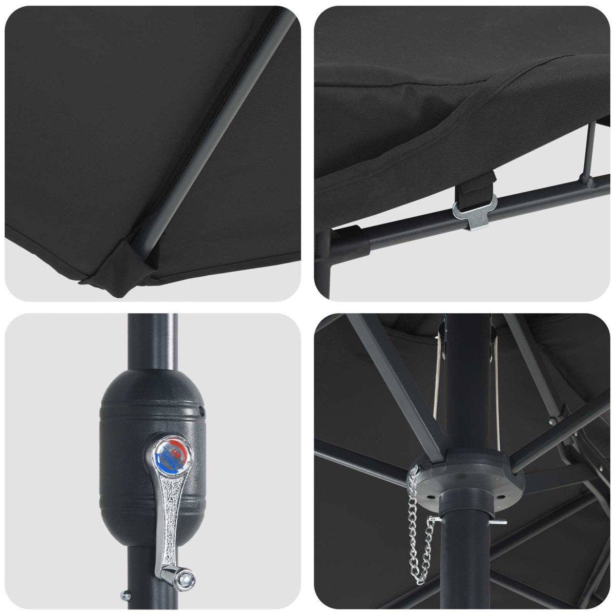 vidaXL Ομπρέλα Κήπου Μαύρο 385 x 209 x 244 εκατοστά Πολυεστέρας