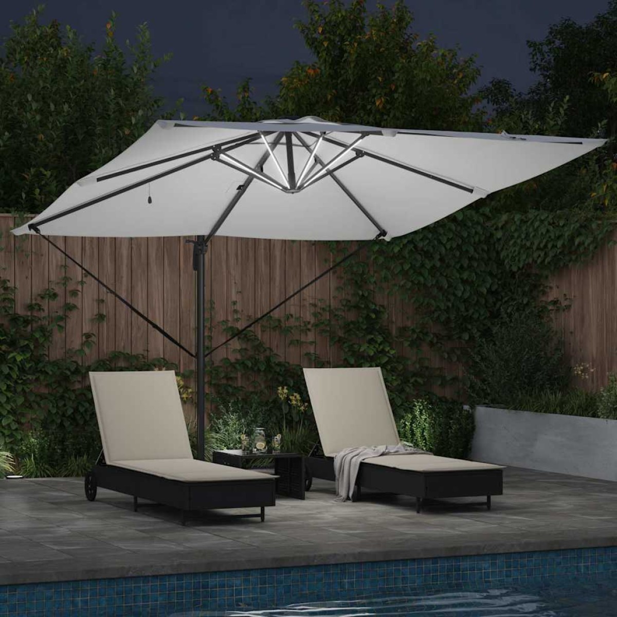 vidaXL Ομπρέλα ηλίου με φώτα λωρίδας LED Άμμος 286 x 284 x 270 εκ
