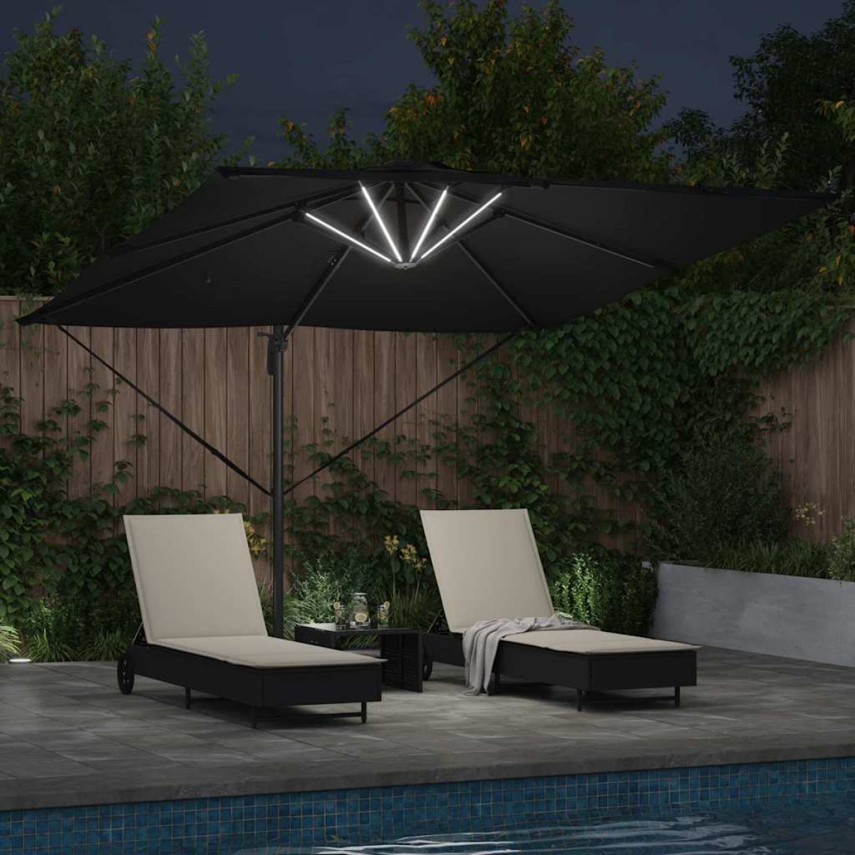 vidaXL Ομπρέλα ηλίου με φώτα λωρίδας LED Μαύρο 286 x 284 x 270 εκ