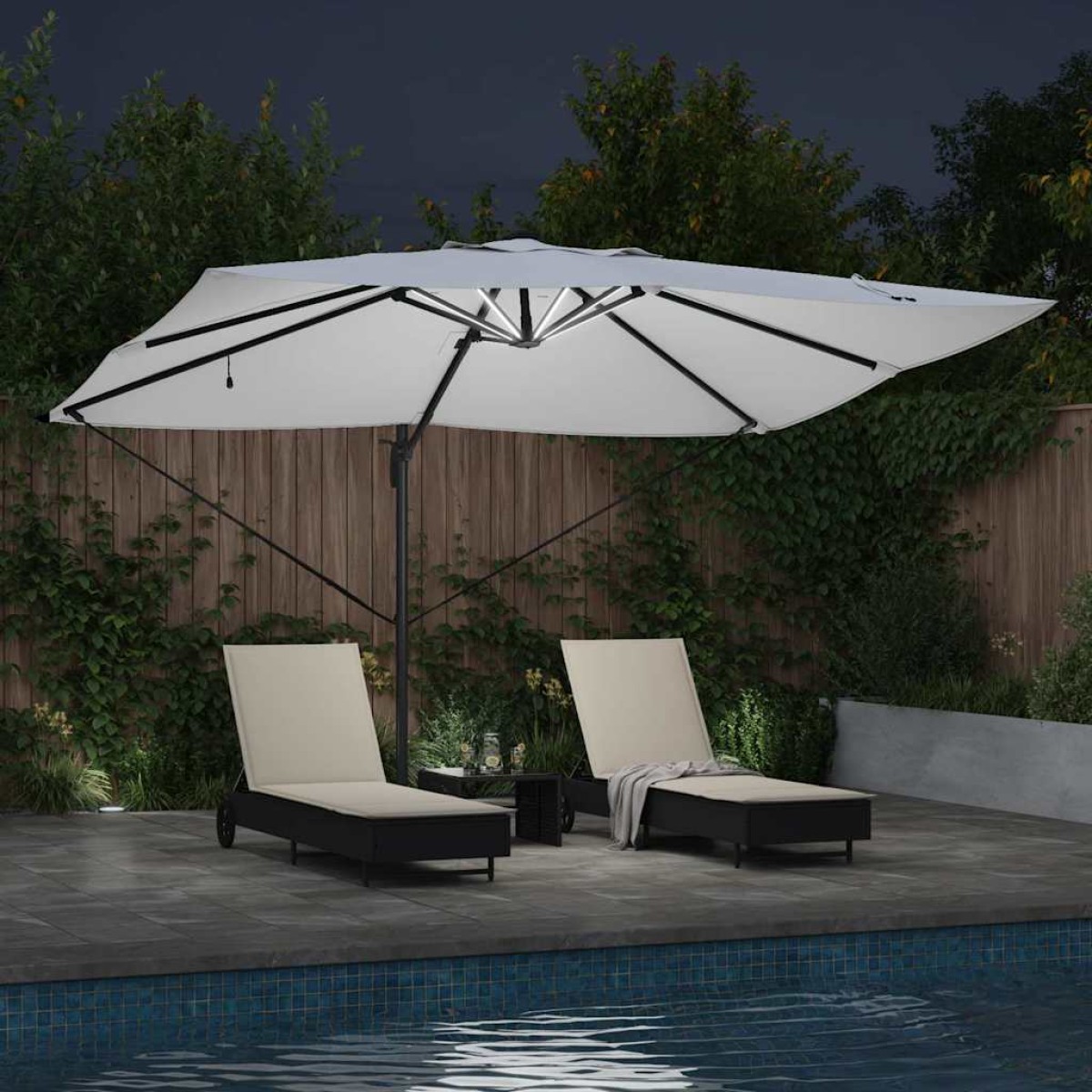 vidaXL Ομπρέλα ηλίου με φώτα λωρίδας LED Άμμος 352 x 251 x 265 εκ.