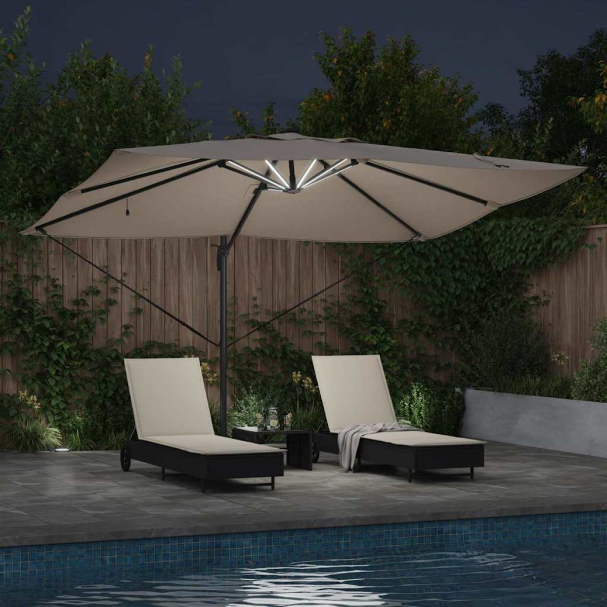 vidaXL Ομπρέλα ηλίου με φώτα λωρίδας LED Taupe 352 x 251 x 265 εκ.