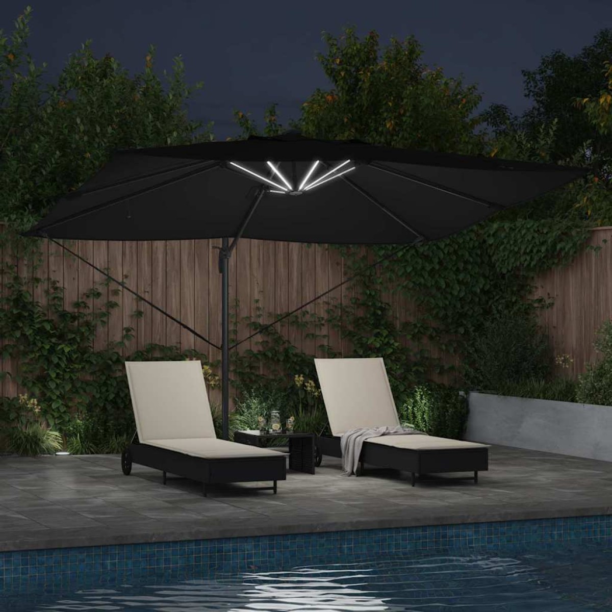 vidaXL Ομπρέλα ηλίου με φώτα λωρίδας LED Μαύρο 352 x 251 x 265 εκ.