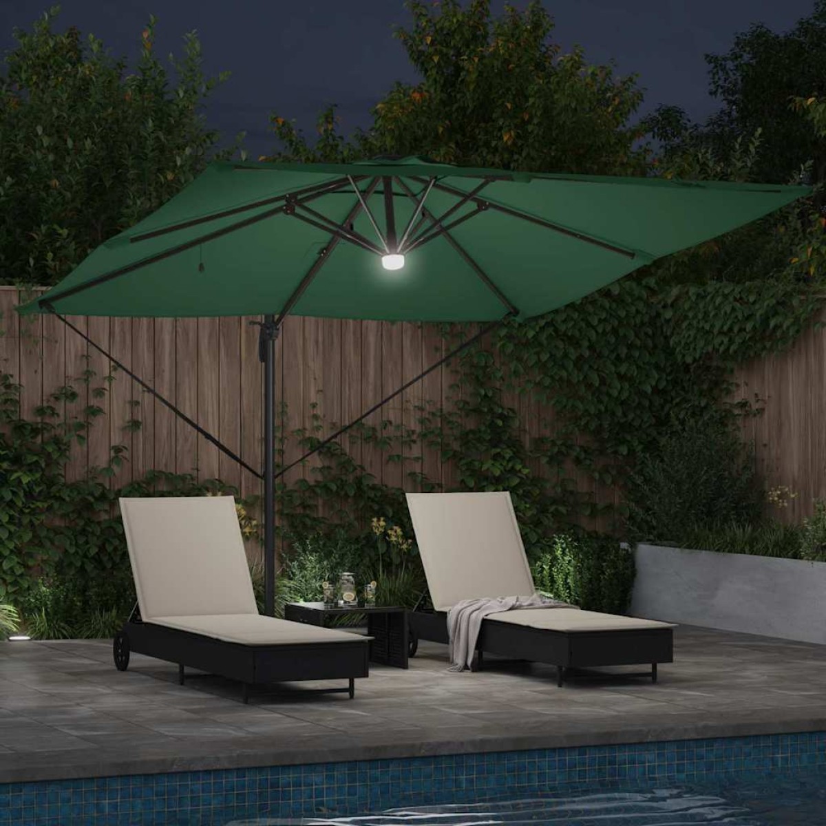 vidaXL Ρώμη Ομπρέλα με φώτα λωρίδας LED Πράσινο 286 x 284 x 270 εκ