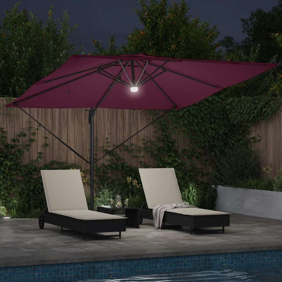 vidaXL Ρώμη Ομπρέλα με φώτα λωρίδας LED Κόκκινο 286 x 284 x 270 εκ