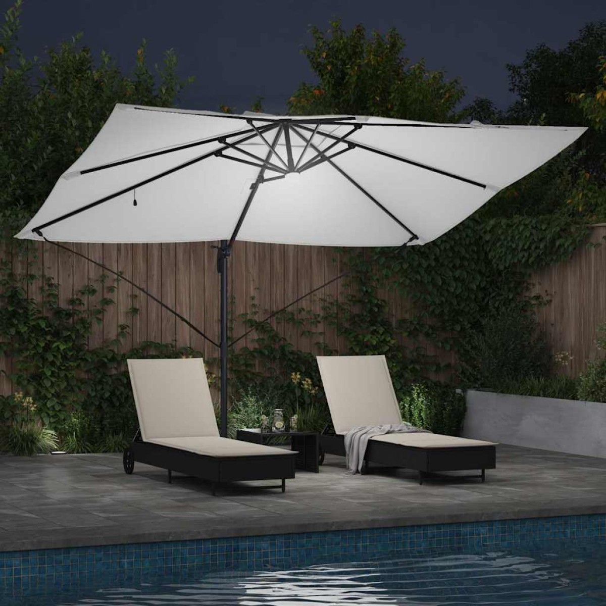 vidaXL Ομπρέλα ηλίου με φώτα λωρίδας LED Άμμος 351 x 250 x 253 εκ