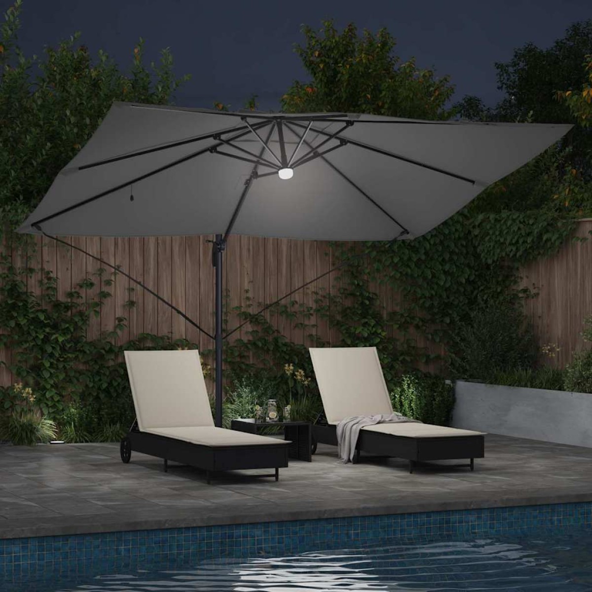 vidaXL Ομπρέλα ηλίου με φώτα λωρίδας LED Ανθρακί 351 x 250 x 253 εκ