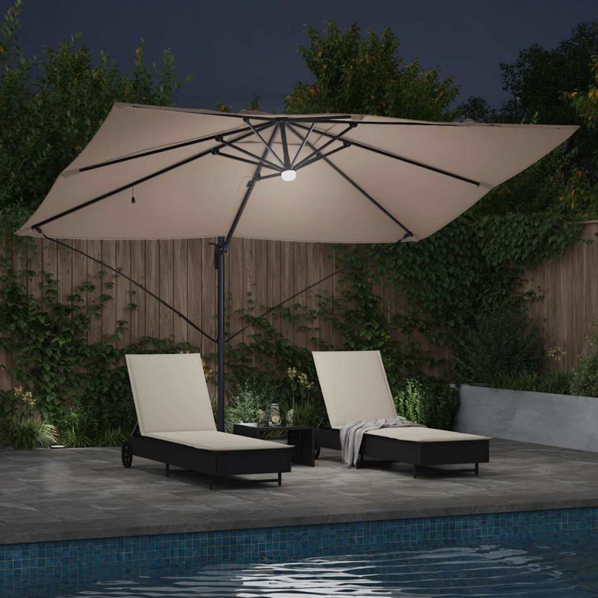 vidaXL Ομπρέλα ηλίου με φώτα λωρίδας LED Taupe 351 x 250 x 253 εκ