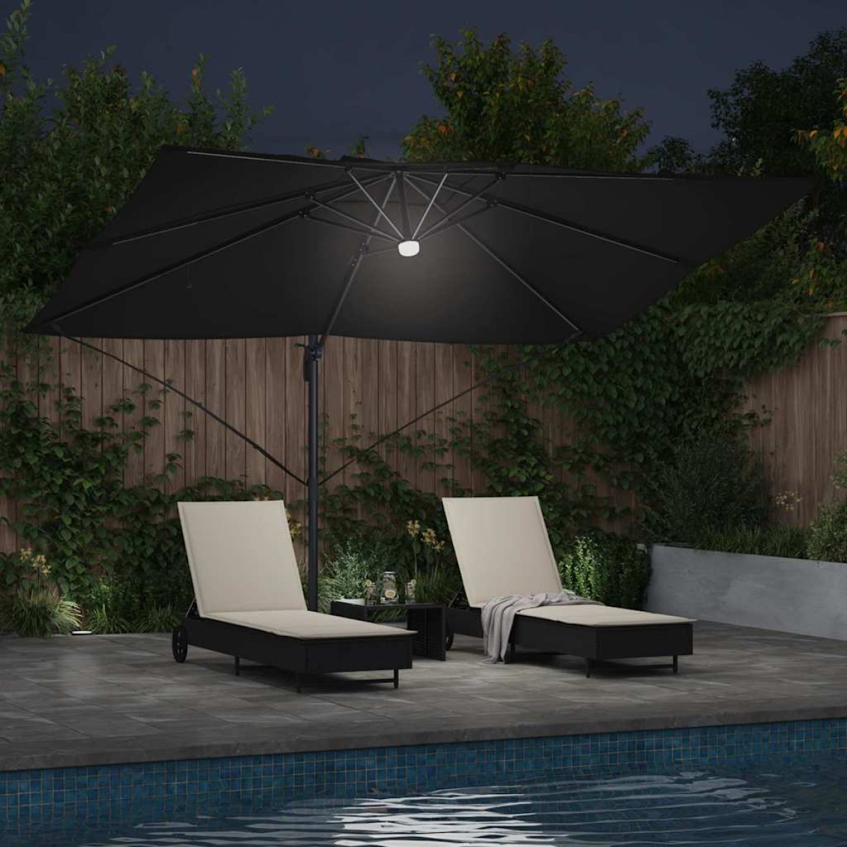 vidaXL Ομπρέλα ηλίου με φώτα λωρίδας LED Μαύρο 351 x 250 x 253 εκ