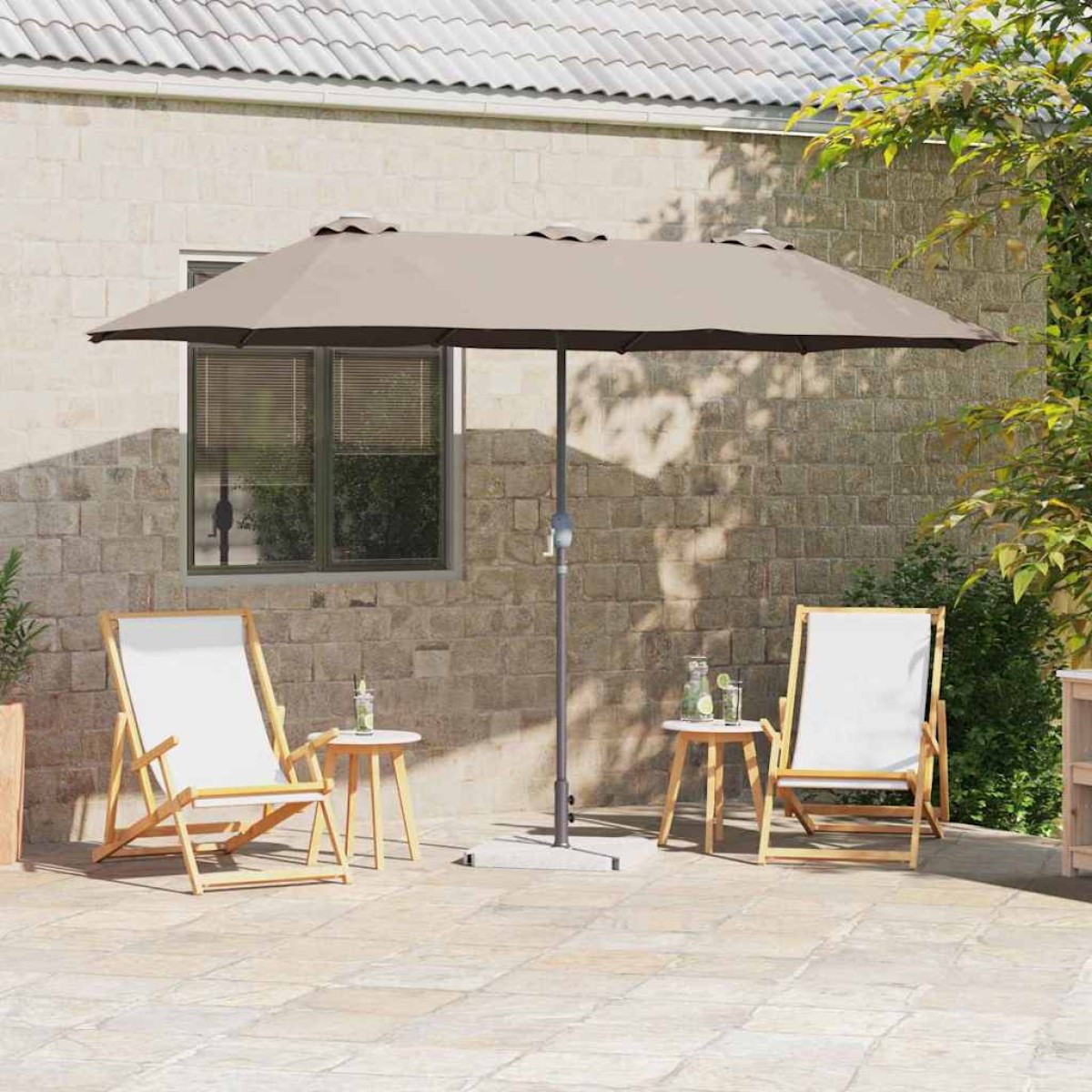 vidaXL Ομπρέλα Κήπου Taupe 370 x 197 x 239 εκ.