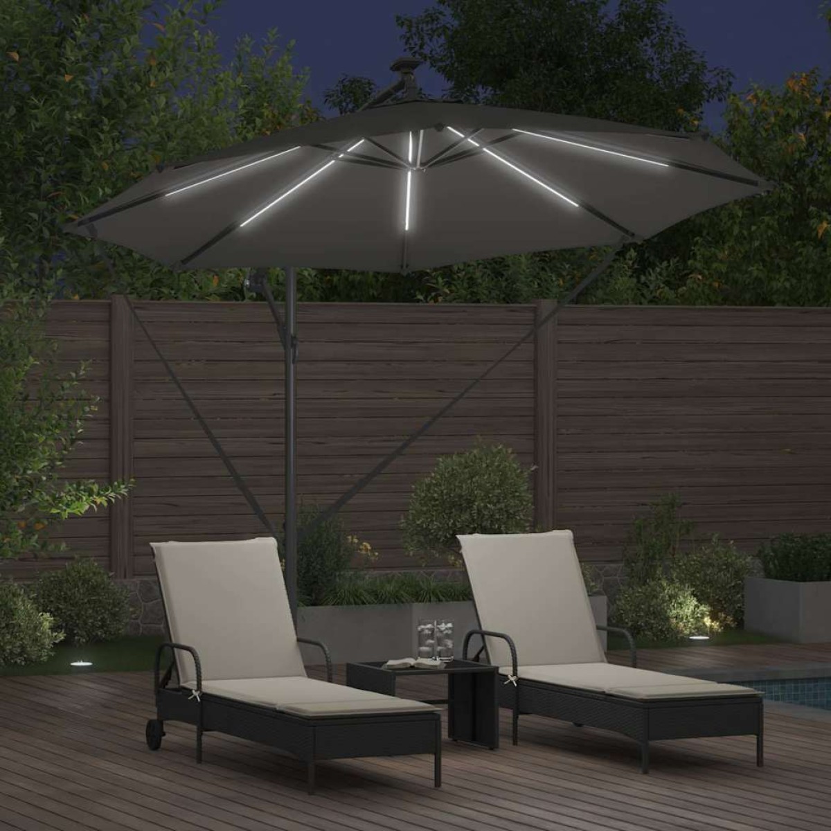 vidaXL Ομπρέλα ηλίου με φώτα λωρίδας LED Ανθρακί 294 x 294 x 248 cm