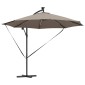 vidaXL Ομπρέλα ηλίου με φώτα λωρίδας LED Taupe 294 x 294 x 248 cm
