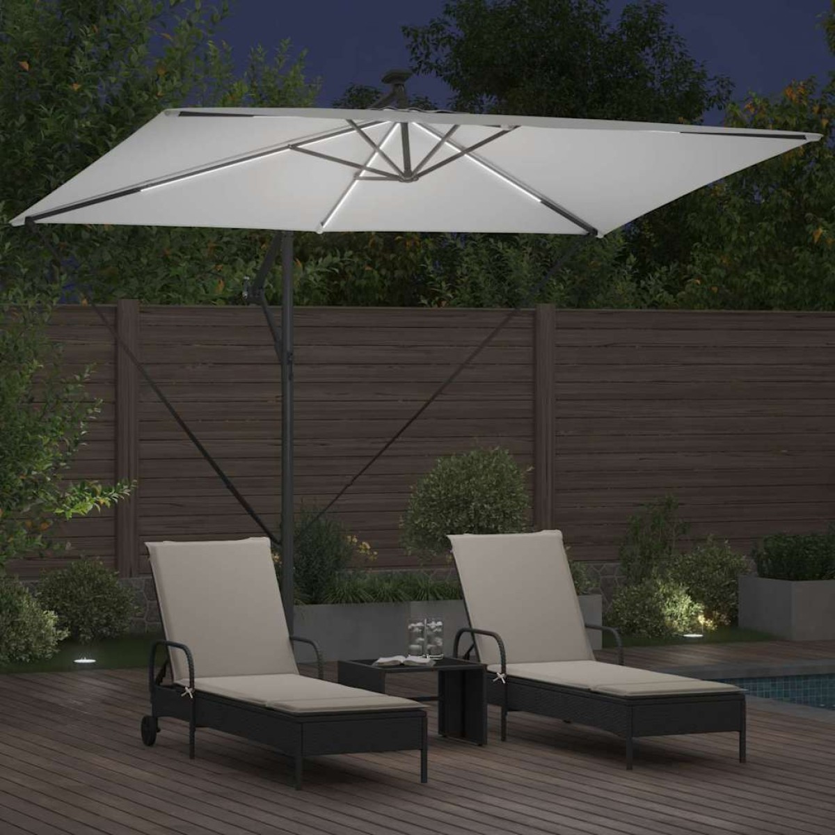 vidaXL Ομπρέλα ηλίου με φώτα λωρίδας LED Άμμος 294 x 200 x 270 εκ