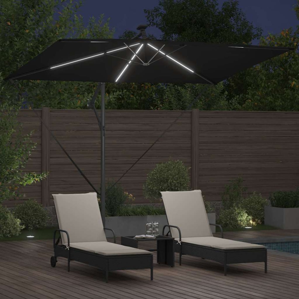 vidaXL Ομπρέλα ηλίου με φώτα λωρίδας LED Μαύρο 294 x 200 x 270 εκ