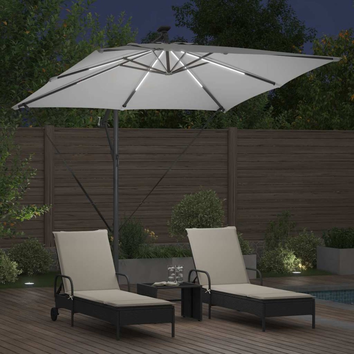 vidaXL Ομπρέλα ηλίου με LED ταινίες φωτός Άμμος 249 x 249 x 250 εκ.