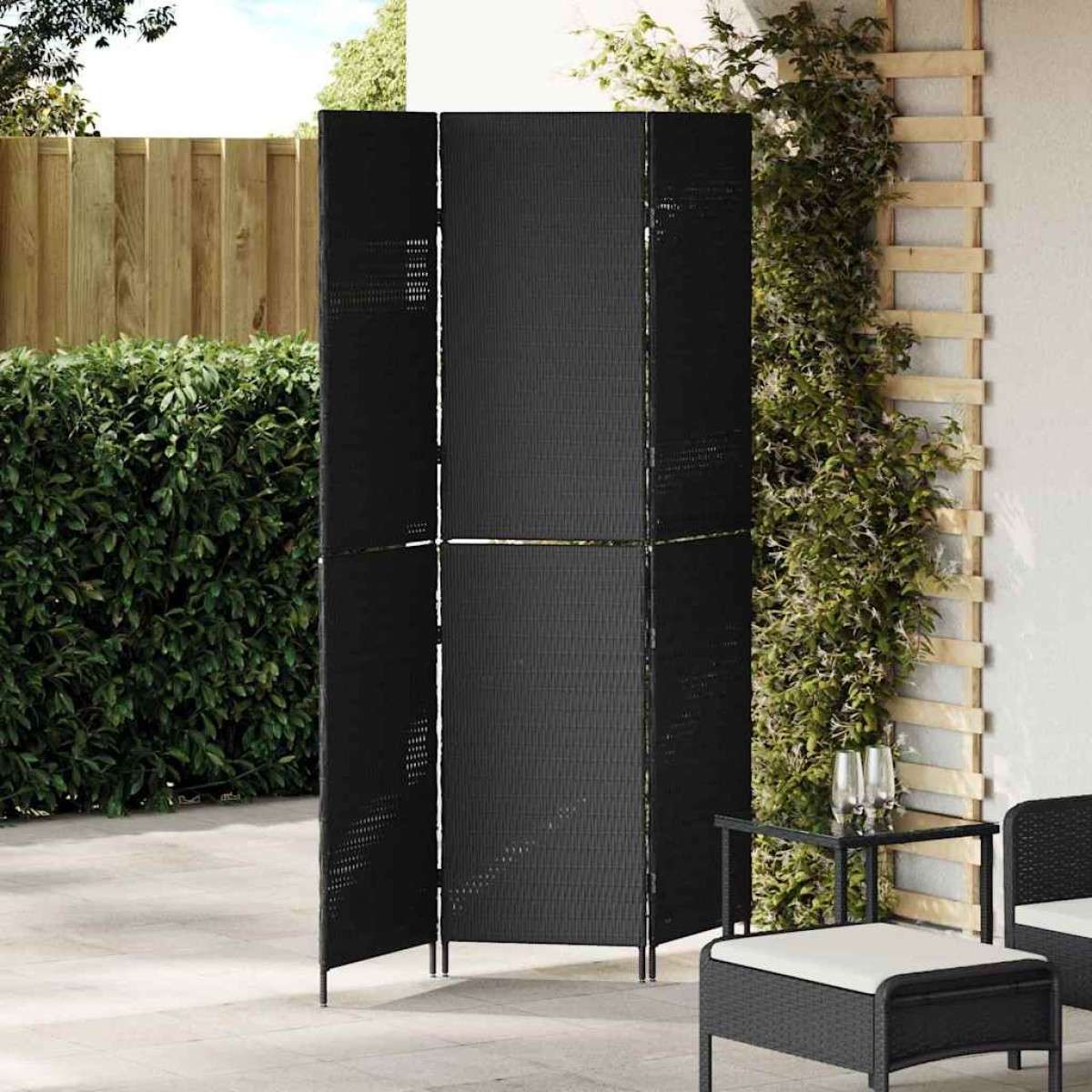 vidaXL Διαχωριστικό Δωματίου Μαύρο 146 x 180 εκ. συνθετικό ρατάν