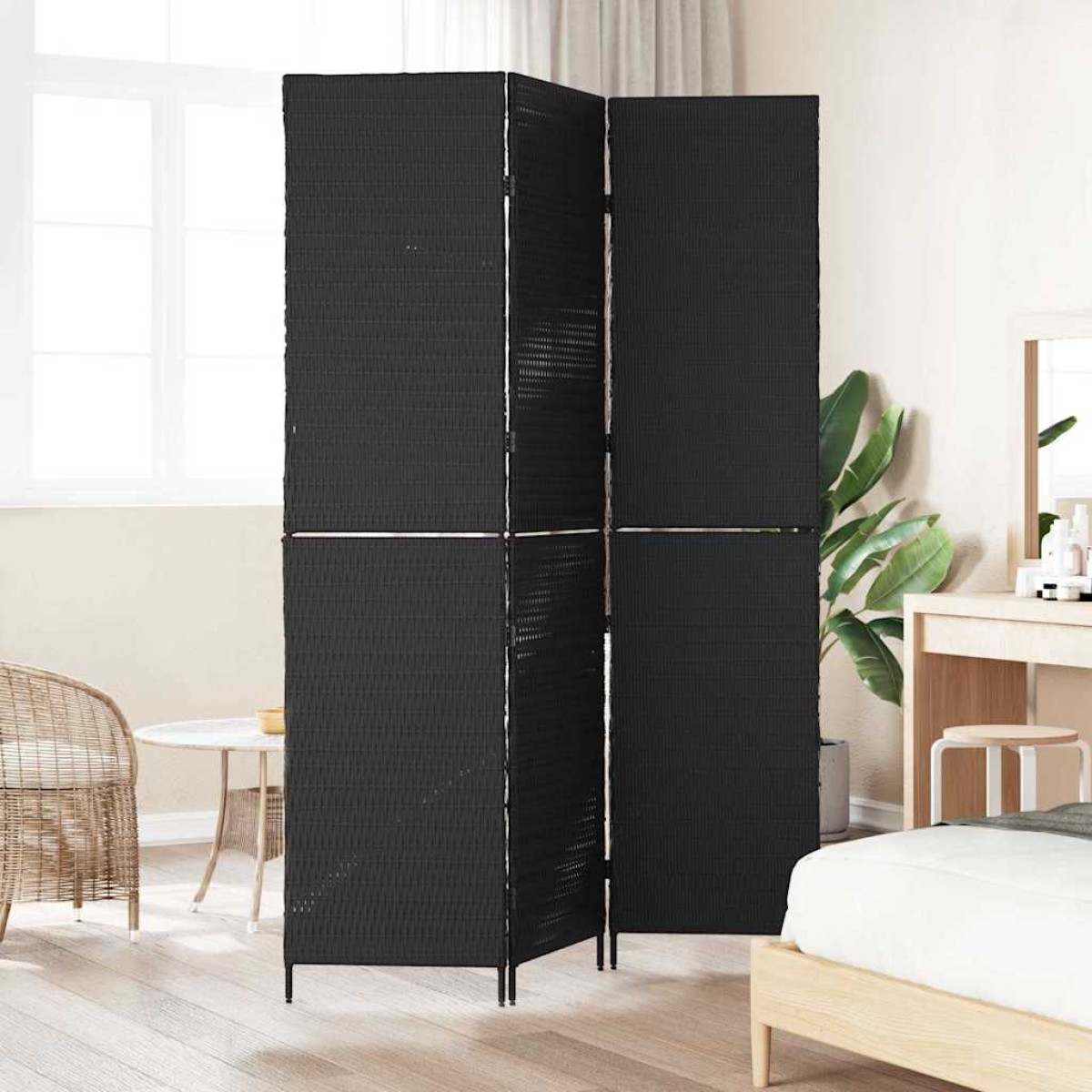 vidaXL Διαχωριστικό Δωματίου Μαύρο 146 x 180 εκ. συνθετικό ρατάν