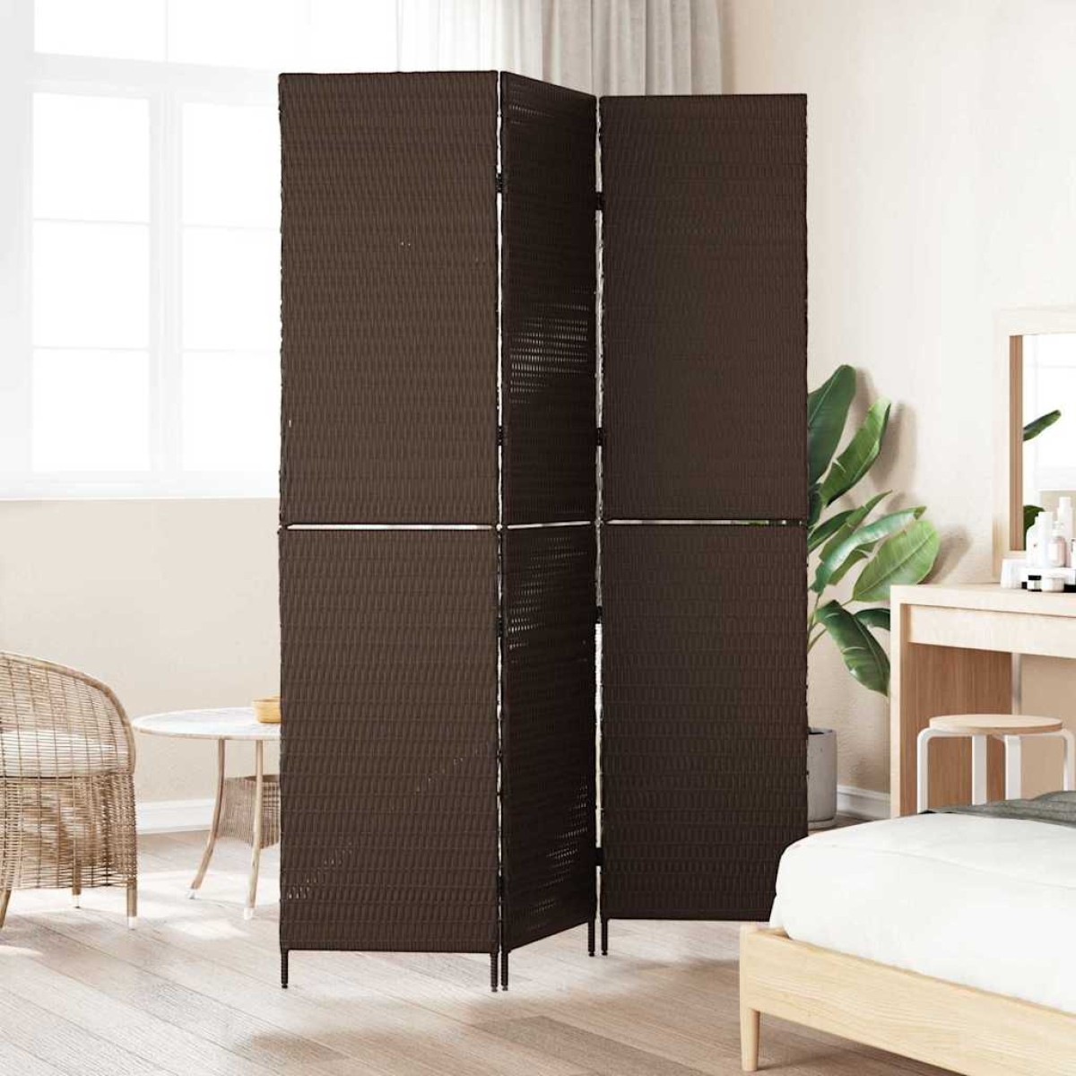 vidaXL Διαχωριστικό Δωματίου Καφέ 146 x 180 εκ. συνθετικό ρατάν