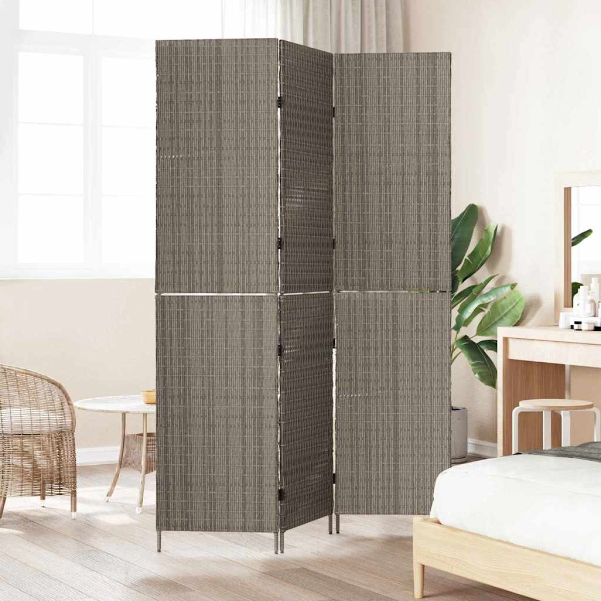 vidaXL Διαχωριστικό Δωματίου Γκρι 146 x 180 εκ. συνθετικό ρατάν